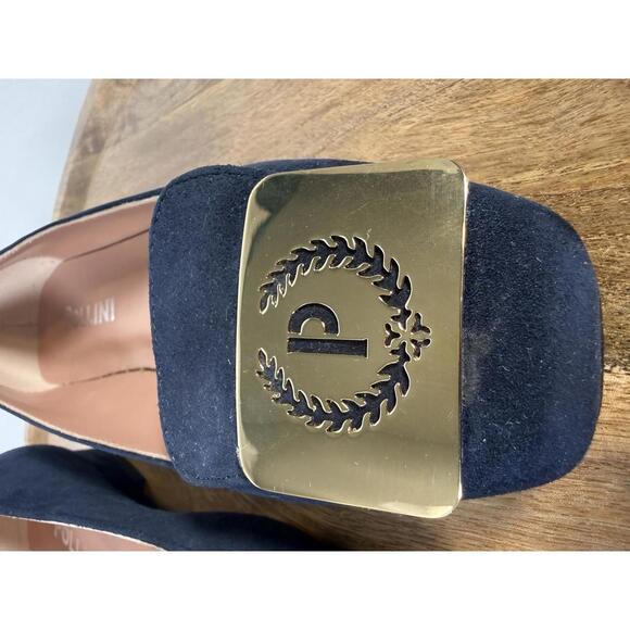 Pollini Clodette15 Oceano Navy Suede Ballerinas w/ Gold Plaque EU 35 / US 5 NWB - Picture 6 of 12